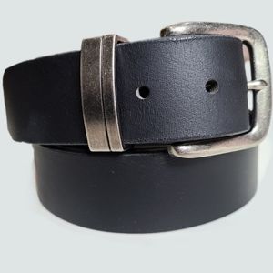 Black Genuine Leather Belt Casual Distressed Silver Buckle sz 40